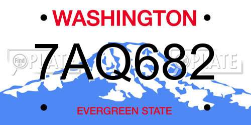 7AQ682 Washington License Plate