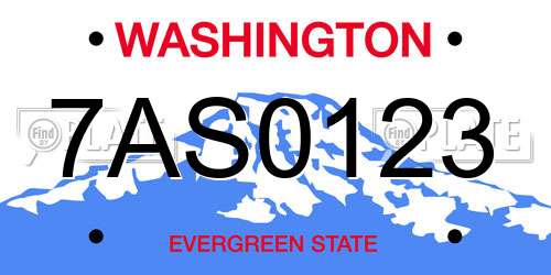 7AS0123 Washington License Plate
