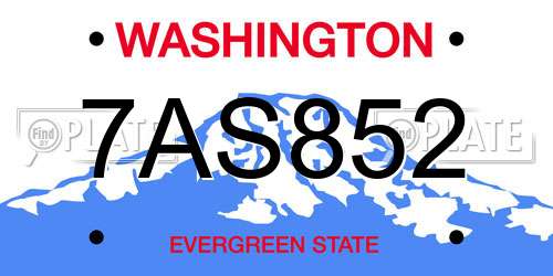 7AS852 Washington License Plate