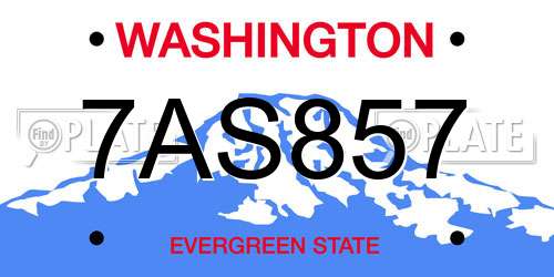 7AS857 Washington License Plate