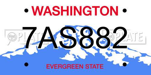 7AS882 Washington License Plate