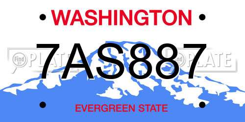 7AS887 Washington License Plate