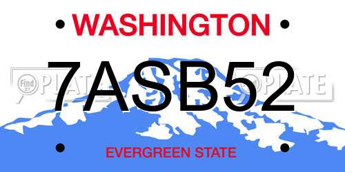 7ASB52 Washington License Plate