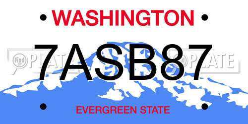 7ASB87 Washington License Plate