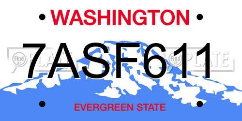 7ASF611 Washington License Plate