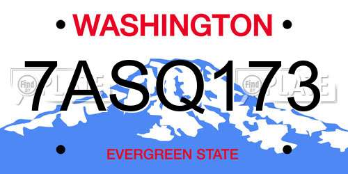 7ASQ173 Washington License Plate