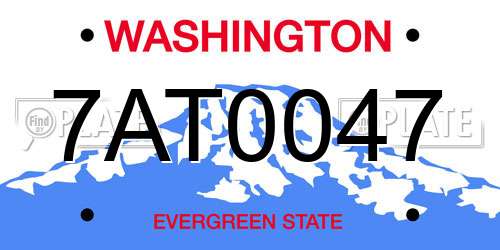 7AT0047 Washington License Plate