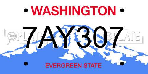 7AY307 Washington License Plate