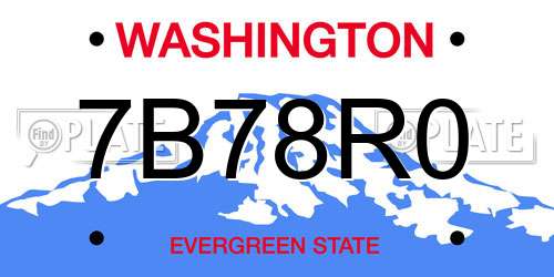 7B78R0 Washington License Plate