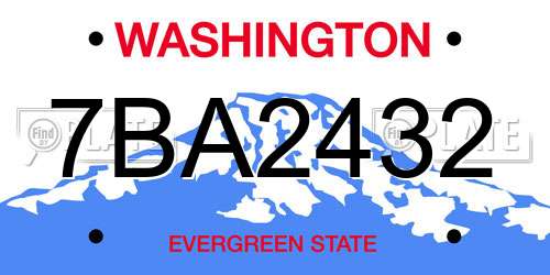 7BA2432 Washington License Plate