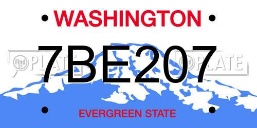 7BE207 Washington License Plate