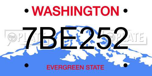 7BE252 Washington License Plate