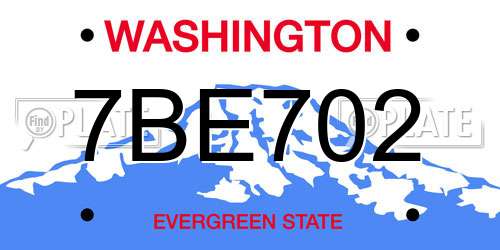 7BE702 Washington License Plate