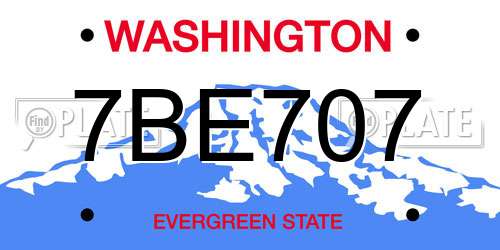 7BE707 Washington License Plate