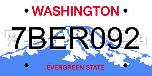 7BER092 Washington License Plate