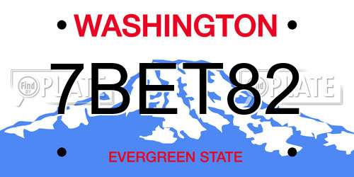 7BET82 Washington License Plate