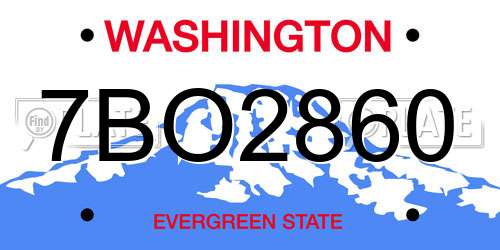 7BO2860 Washington License Plate