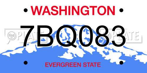 7BQ083 Washington License Plate