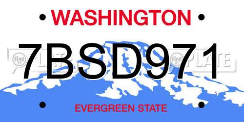 7BSD971 Washington License Plate