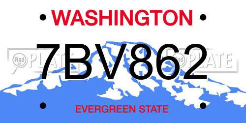 7BV862 Washington License Plate
