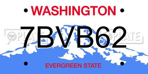 7BVB62 Washington License Plate
