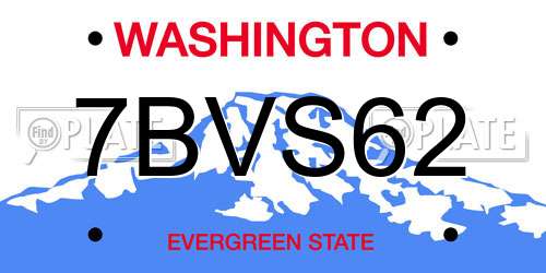 7BVS62 Washington License Plate