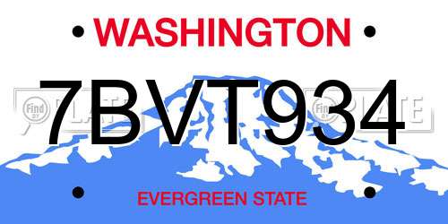 7BVT934 Washington License Plate