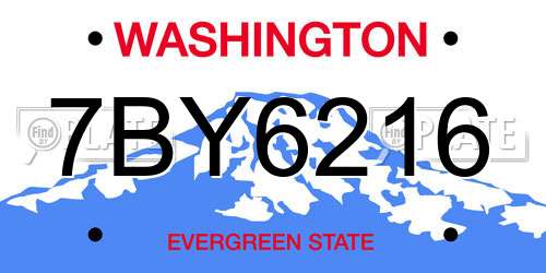 7BY6216 Washington License Plate