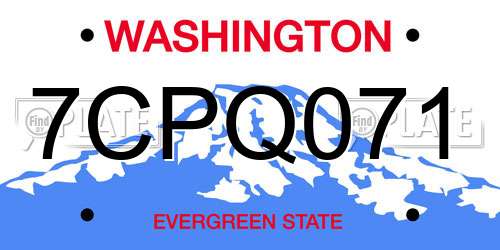 7CPQ071 Washington License Plate