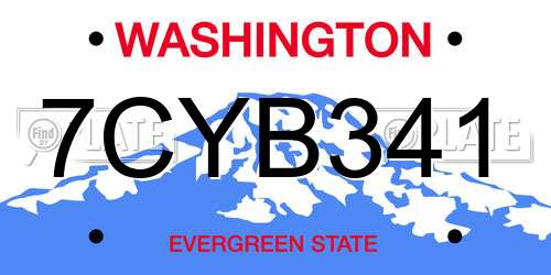 7CYB341 Washington License Plate