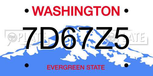 7D67Z5 Washington License Plate
