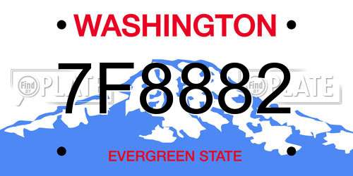 7F8882 Washington License Plate
