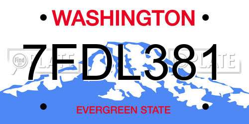 7FDL381 Washington License Plate