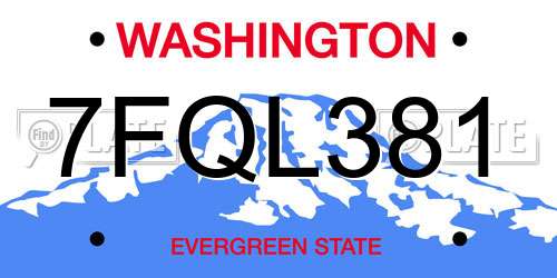 7FQL381 Washington License Plate