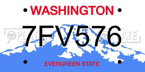 7FV576 Washington License Plate
