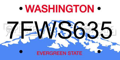 7FWS635 Washington License Plate