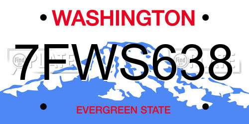 7FWS638 Washington License Plate