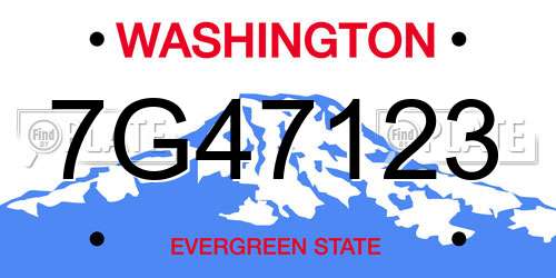 7G47123 Washington License Plate