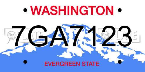 7GA7123 Washington License Plate