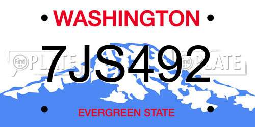 7JS492 Washington License Plate