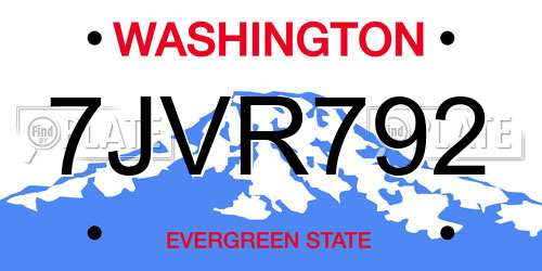 7JVR792 Washington License Plate