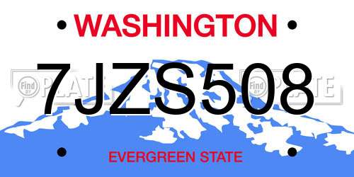 7JZS508 Washington License Plate