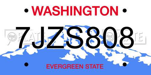 7JZS808 Washington License Plate