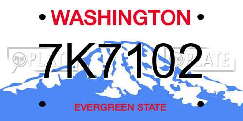 7K7102 Washington License Plate