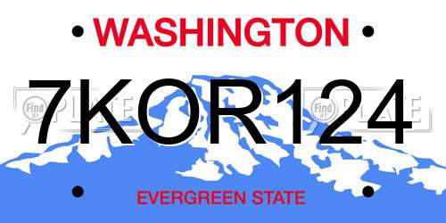 7KOR124 Washington License Plate
