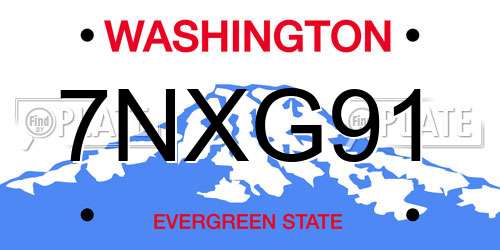 7NXG91 Washington License Plate