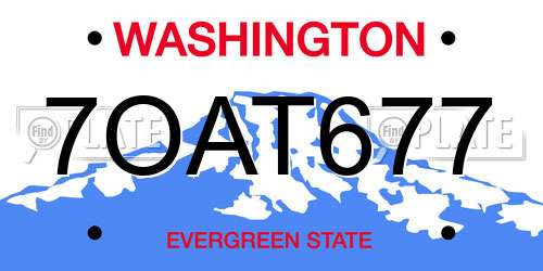 7OAT677 Washington License Plate
