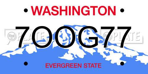 7OOG77 Washington License Plate