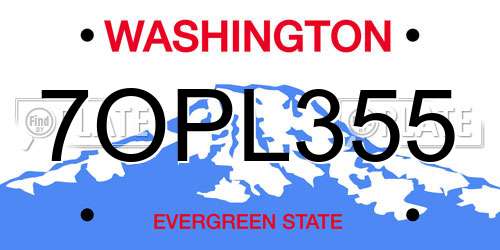 7OPL355 Washington License Plate