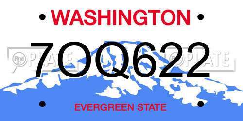 7OQ622 Washington License Plate